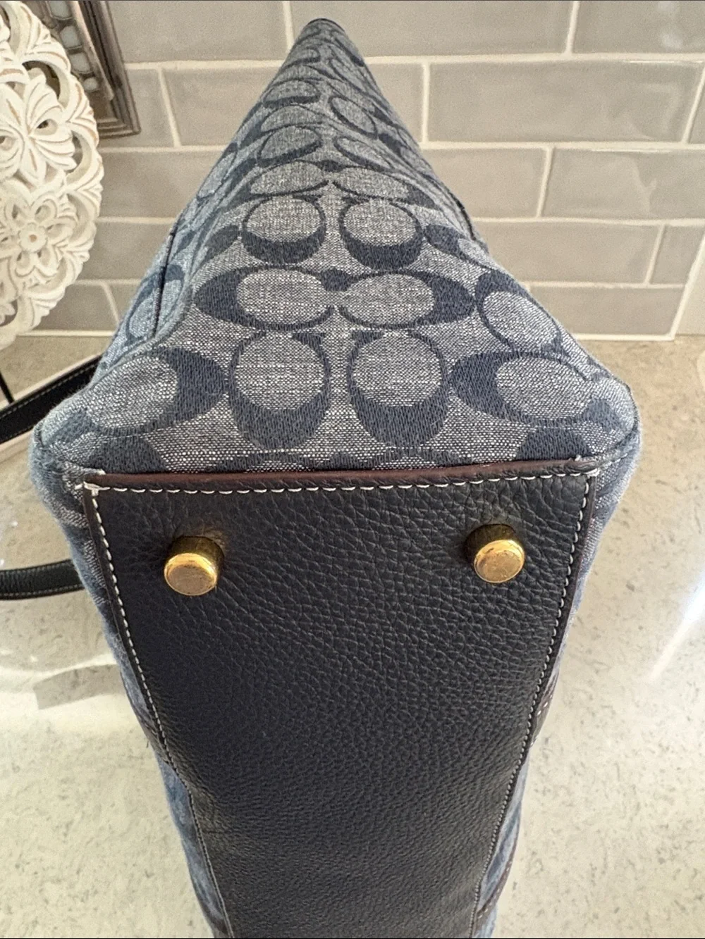Coach Hudson Double Handle Tote Chambray Denim Leather Tote CH827